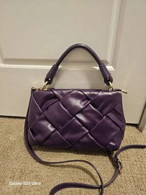 STELLA BIANCA Made In Italy Woven Smooth Leather Crossbody Handbag Purple Purse - Image 1 of 4