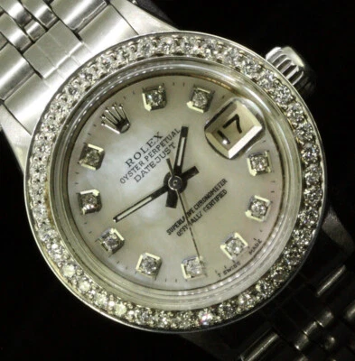 Rolex Ladies Datejust Oyster Perpetual Stainless Steel Diamond Bezel Dial Watch - Image 1 of 4