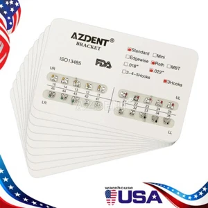 10X AZDENT Dental Kieferorthopädische Brackets Zahnspange Metall Standard Roth.022 Haken 3 US - Bild 1 von 14