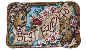 Vintage Boyds Bears Best Friends Tapestry Pillow Teddy Bears Floral Roses Throw - Picture 1 of 6