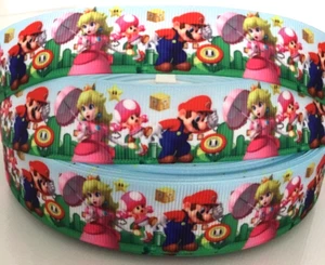 Super Mario Print Grosgrain Ribbon (25mm) width, for craft, hair, cake deco etc - Picture 1 of 3