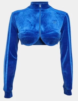 NWT ADIDAS x Jeremy Scott Blue Velvor VELVET Crop Track Jacket Retro $150 sz S - Image 1 of 4