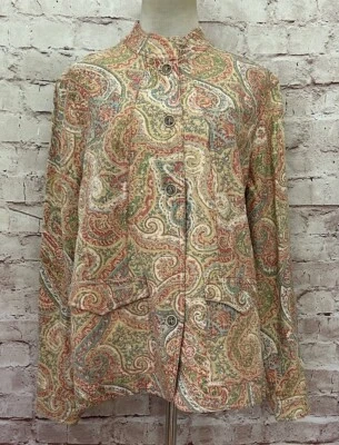 Chaqueta Coldwater Creek XL Botón Frontal Mezcla de Lino Desierto Paisley NUEVO Arte Foto 1 de 4