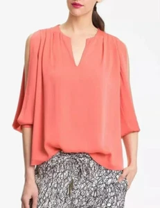 Diane Von Furstenberg Size 4 Astor Cold Shoulder Silk Blouse Top Keyhole Orange - Picture 1 of 8