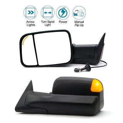Par de espejos retrovisores de remolque intermitente eléctrico para Dodge Ram 1500 2500 3500 1996-1997 negro Foto 1 de 4