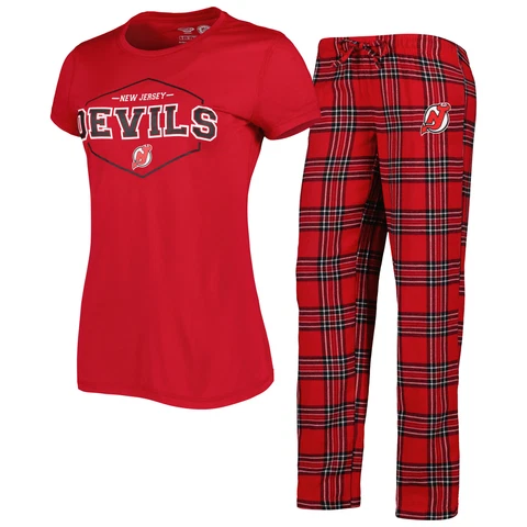 Women's Concepts Sport Red/Black New Jersey Devils Badge T-Shirt & Pants Sleep Cover