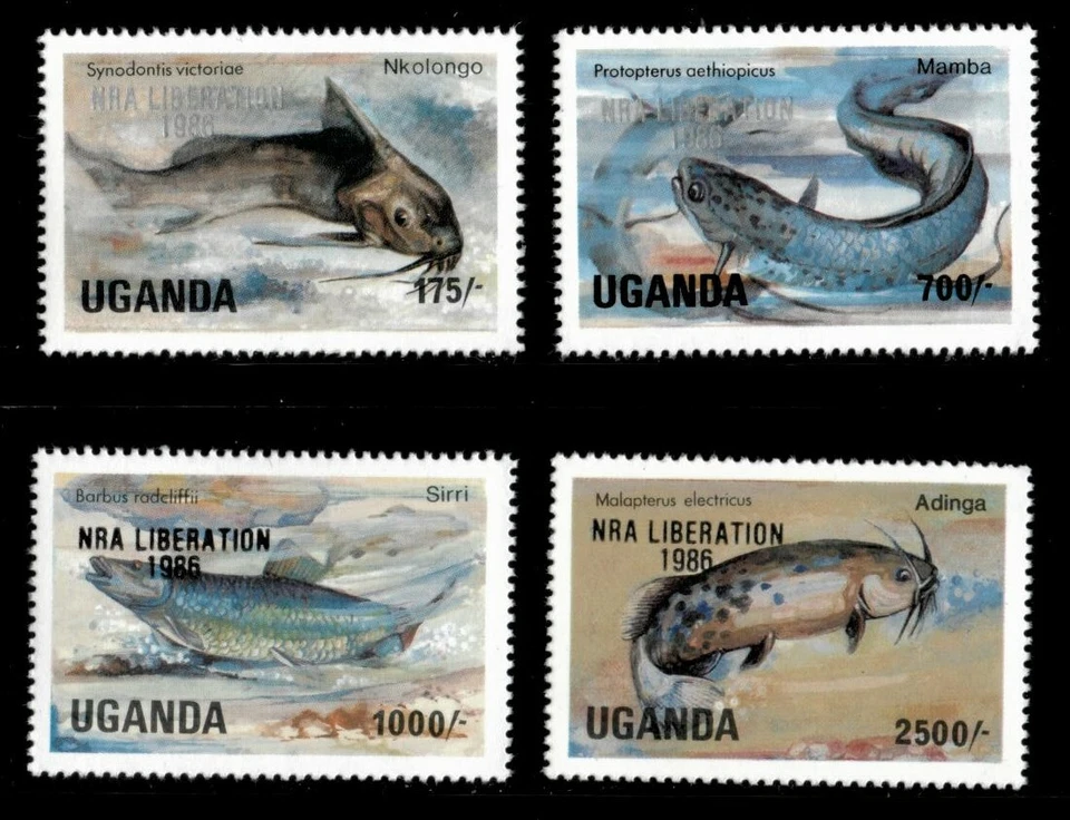 Uganda 1986 - FISH NRA LIBERATION 86 OVERPRINT - Set of 4 (Scott #490-93) - MNH - Image 1 of 1