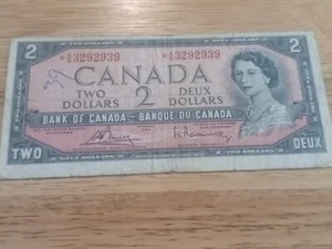 Replacement Note 1954 Canadian 2 dollar bill ( Star Series ) Collectible - Picture 1 of 2