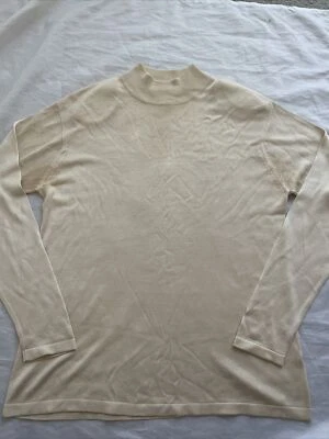 Camisa Top Austin Reed L Tejida Seda Acolchada Shou Manga Larga Cuello Alto Marfil Beige Foto 1 de 4