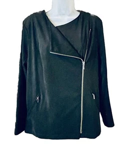 J. Jill Women's Size M Faux Suede Zipper Soft Moto Jacket Black Modern Classic - Picture 1 of 12
