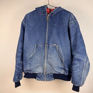 VTG Distressed CARHARTT Denim flannel lined hooded jacket XXL Buffalo JF848 USA - Picture 1 of 8