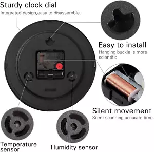 Wall Clock, Sweep Silent Movement Accurate Clocks with Temperature & Humidity... - Picture 1 of 12