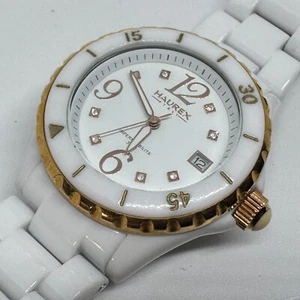 Unused Huarex Quartz Watch Unisex White Plastic Rotating Bezel Date New Battery - Picture 1 of 6