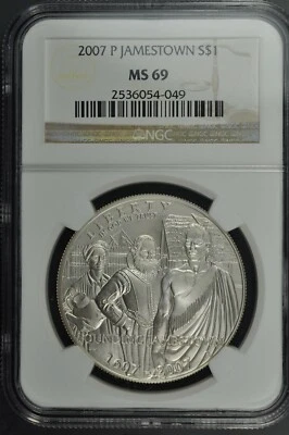 2007 P Jamestown $1 Silver 400th Anniversary coin-NGC MS 69 - Image 1 of 2