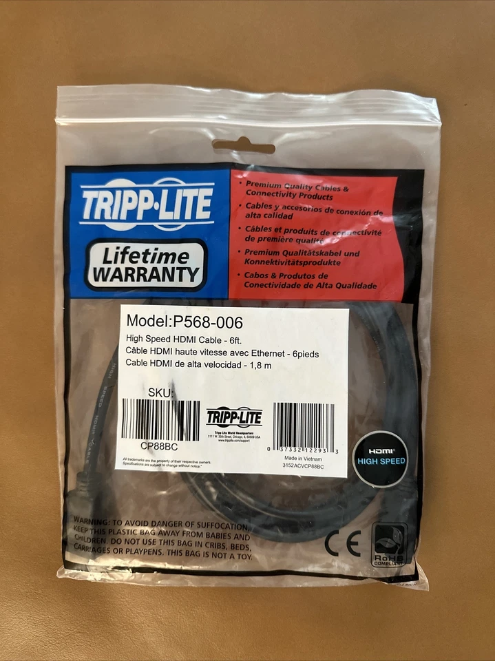 New Tripp Lite High Speed HDMI Cable 6-ft Model P568-006 - Image 1 of 1