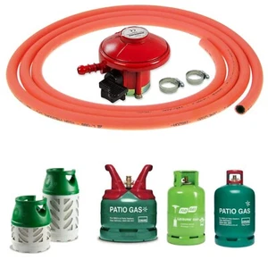 PATIO GAS BOTTLE REGULATOR 3m ORANGE FLEXIBLE HOSE 27mm CYLINDER CLIP ON 37mbar - Picture 1 of 24
