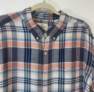 American Eagle Seriously Soft Hemd Herren XXL Leinenmischung kariert blau langarm - Bild 1 von 9