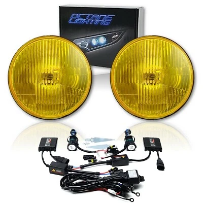 7" Stock Yellow H4 Headlight 6K HID Light Bulb Headlamp Pair Fits Jeep 1976-2016 - Image 1 of 4