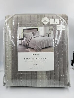 Juego de edredón Harmony Twin 1 edredón 1 farsa 100 % poliéster NUEVO gris con rayas acento Foto 1 de 4