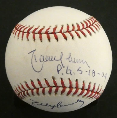 Randy Johnson Robby Hammock Signed Perfect Game Baseball Ins. PG-5-18-04 JSA LOA - Image 1 of 4