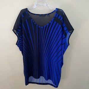 INVESTMENTS SIZE L SHORT SLEEVE BLACK & BLUE TOP 95% POLYESTER - Picture 1 of 4