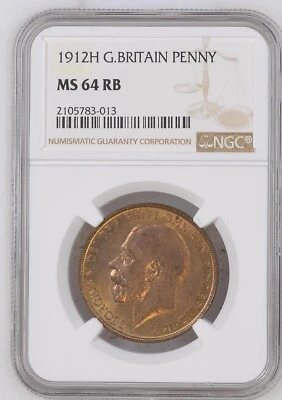 GREAT BRITAIN GEORGE V 1912-H  PENNY, CHOICE UNCIRCULATED CERTIFIED NGC MS64-RB - Image 1 of 2