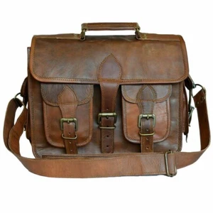 Borsa vintage vera pelle messenger laptop marrone tracolla uomo valigetta 17'' - Foto 1 di 6