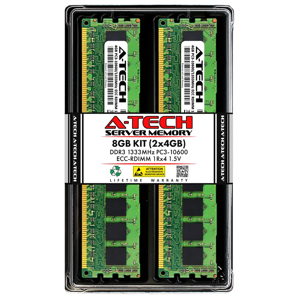 8GB 2x4GB 1Rx4 PC3-10600R HP ProLiant DL380 G7 DL385 G7 DL580 G7 Memory RAM - Image 1 of 3