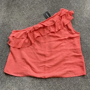 Kaleidoscope coral linen, frilled, Off The Shoulder - top size 20 - Picture 1 of 1