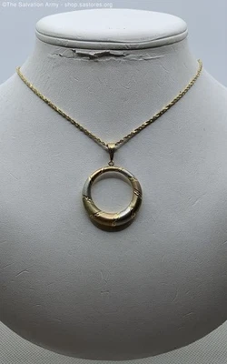 Маркированный 14k многоцветный текстурированный золотой круг подвеска ожерелье - 4.1g - Изображение 1 из 4