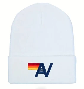 Gorro tejido retro con logotipo de bandera Aviator Nation AV, blanco - unisex adultos - Imagen 1 de 1