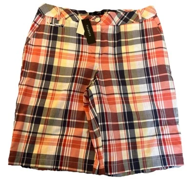 Bermudas a cuadros Talbots rojas, azules y amarillas 100 % algodón talla 10 nuevas con etiquetas Foto 1 de 4