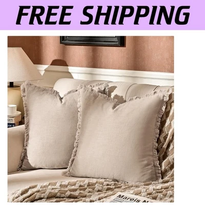 Luxurious 20" Square Linen Pillow Covers with Tassels - Perfect for Any Room - Image 1 of 4