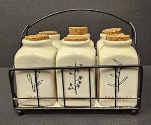 Rae Dunn Artisan Collection Spice Rack Set of 6 Jars w/ Cork Lids Metal Rack NEW - Picture 1 of 10