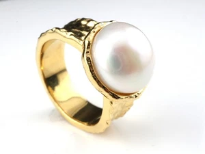 GJ69 * HARRY IVENS EDELSTEIN RING (20/62) MABE PERLE RUND EDEL 925er SILBER/VG  - Bild 1 von 5
