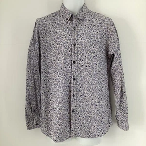 Jeff Banks London Mens S White Blue Floral Slim Fit Long Sleeve Shirt - Picture 1 of 9