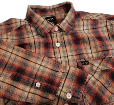 Camisa RVCA Para Hombres PEQUEÑA Manga Larga Abotonada Franela a Cuadros Monopatín  Foto 1 de 4