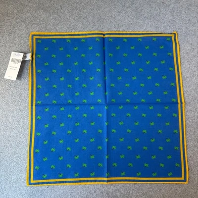 Ben Silver Pocket Square Blue Yellow Ocean Palm Tree Cotton Menswear Hankie NWT - Image 1 of 4