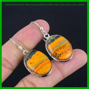 Halloween Sale Oval Natural Bumble Bee Jasper Drop Earrings Jewelry 925 Silver - Picture 1 of 6