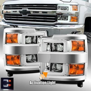 For 15-19 Silverado 2500/3500 DRL/Activation Light Chrome Projector Headlights - Picture 1 of 8