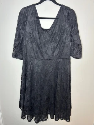 Lane Bryant Women's Black Lace V-Neck 3/4 Sleeve Dress back zipper Size 14 Midi - Image 1 of 4