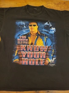 Vintage The Rock Shirt Mens XL Black 90s WWF WWE Know Your Role Wrestling  - Picture 1 of 7