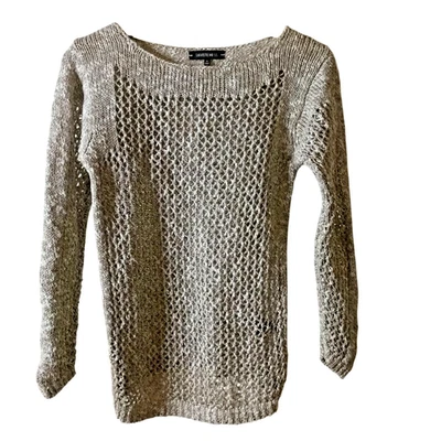 Suéter LAFAYETTE 148 Tejido Abierto Lino Algodón S Gris Taupe Capas Ligero Foto 1 de 4