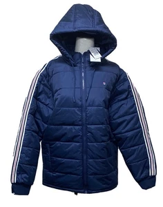 FILA blue logo streetwear casual hoody zip-up puffer jacket size Large - Picture 1 of 8