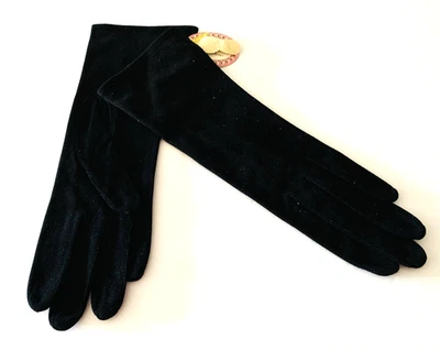 Grandoe 女式 7 黑色麂皮绒皮革手套丝绸衬里复古全新带标签时尚优雅 — 第 1/4 张图片
