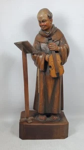 HUGE 14.5" Italian Anri Monk Violin wooden carving Religious Sculpture KIND EYES - Picture 1 of 10
