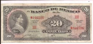 1963 Mexico 20 Pesos Banknote, Josepha Ortiz de Domínguez - Picture 1 of 2