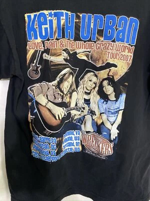 Camiseta negra grande Keith Urban 2007 The Wreckers Love Pain & Crazy World Tour Foto 1 de 4