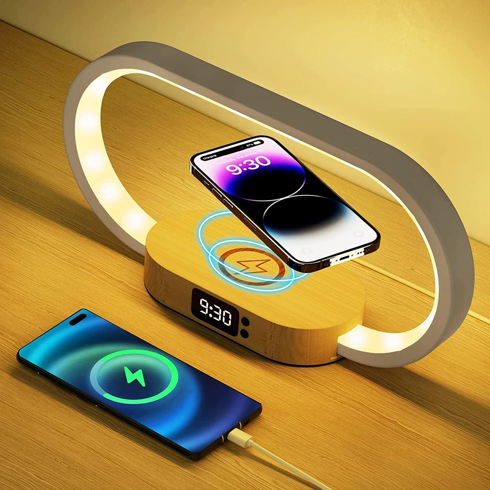 Bedside Lamp with Clock 10W Fast Wireless Charger USB Port Nightstand Touch Lamp - Image 1 of 4