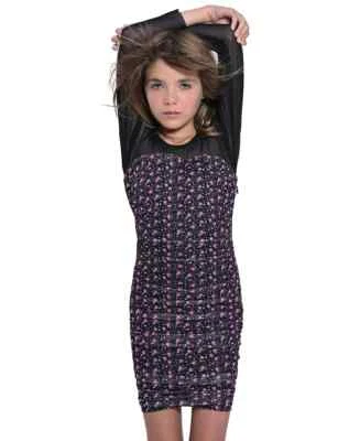 Vestido combinado de malla estampada manga larga Jules para niñas grandes S negro cremallera lateral múltiple Foto 1 de 4